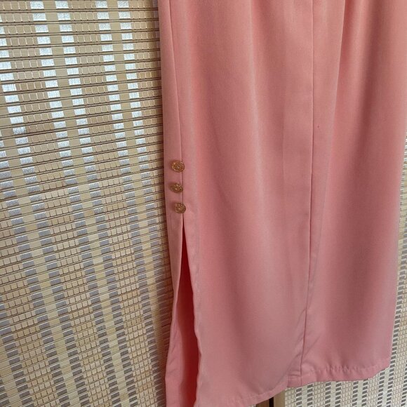 Vintage Peach Midi Skirt With Side Slit & Decorative Buttons - Picture 6 of 9